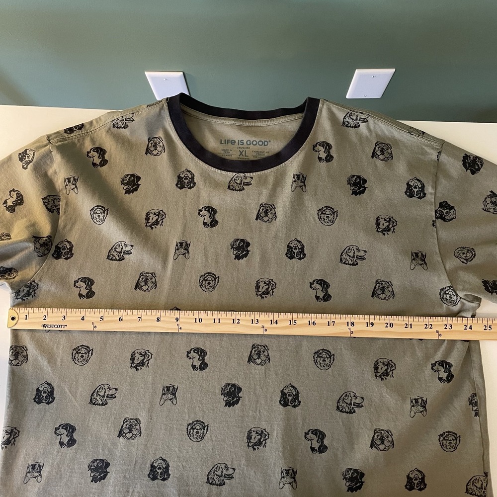 Life is Good Womens Boxy Crusher Tee Dog Graphic Green XL Novelty All Over Print - Picture 9 of 10